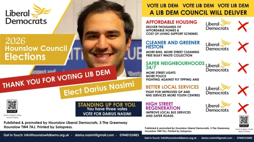British Afghan Lib Dem candidate in Hounslow 2026 elections