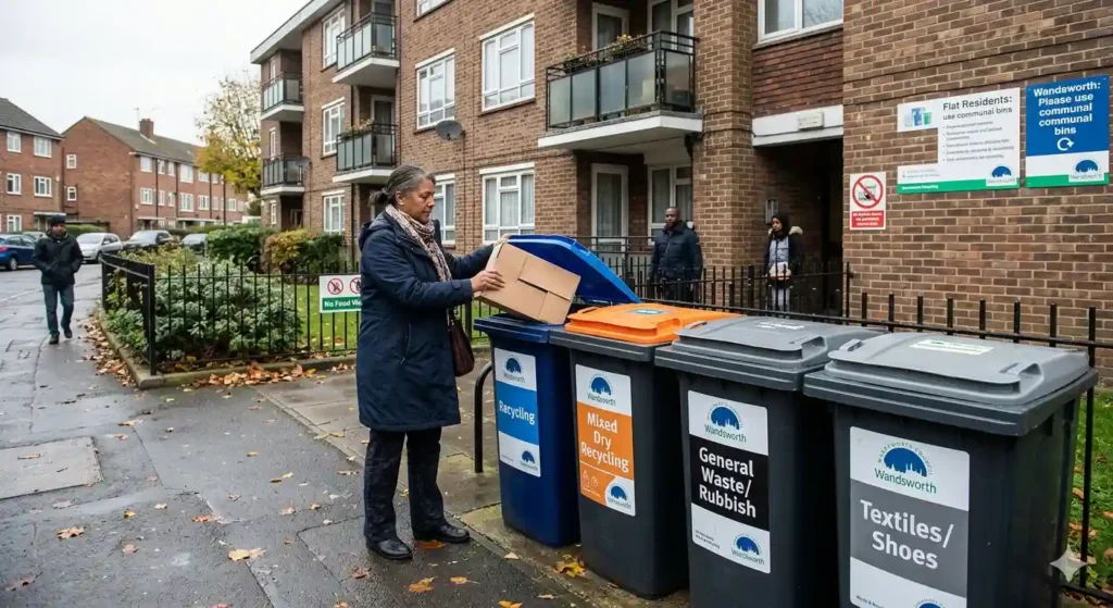 How do flats differ in bin reporting in Wandsworth?