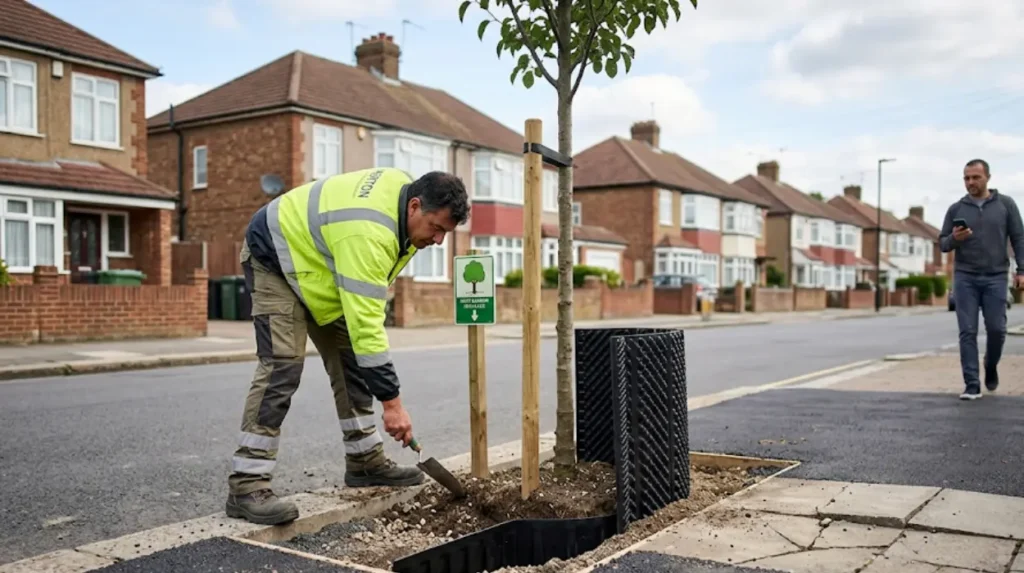How do you prevent future tree damage to pavements in Merton?