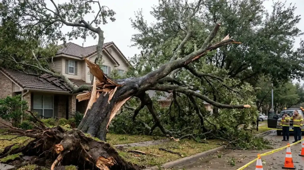 What qualifies as a dangerous tree that requires emergency reporting?
