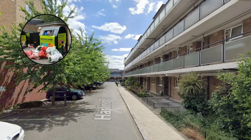 Battersea fly-tipping row at Harling Court bins, 2026